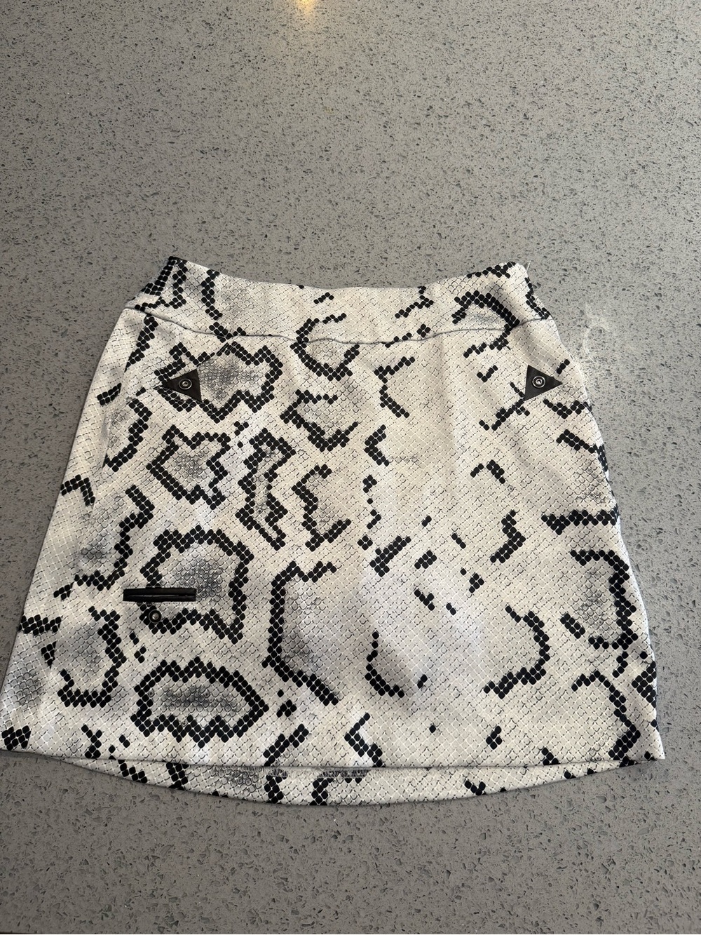 jamie sadock Black and White Snake-Print Mini Skirt